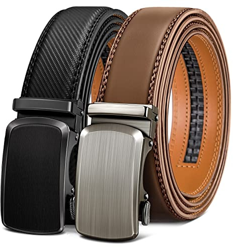 Herrbälten 2-pack, KEMISNAT spärrbälte justerbar för herr klänning vardaglig byxa Oxfordskor 3,5 cm (1 3/8 tum), skuren för passform, 2-pack-svart/Tawny3023, 80 cm/95 cm midja