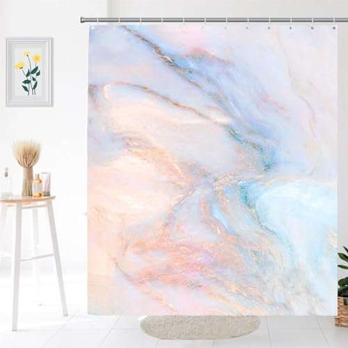 Guofuos Duschvorhang Farbwassermuster 250x140cm Duschvorhäng Anti Schimmel,Wasserabweisend Stoff Duschrollo Waschbar,3D Draussen Bad Vorhang Schnell Trocknend,Badewanne Badezimmer Decor Vorhänge