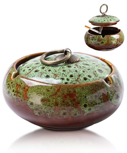 SPERMUOY Aschenbecher aus Keramik mit Deckel,Winddichtes Aschenbecher Keramik Sturmaschenbecher Outdoor Aschenhalter