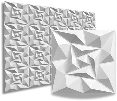 50cm x 50cm 3D Paneele PVC Kunststoffpaneele 40 Stück Wandpaneele Gaming Zimmer Wand Decke 3D Optik Quarz PVC 3D Platten, D175 Weiß
