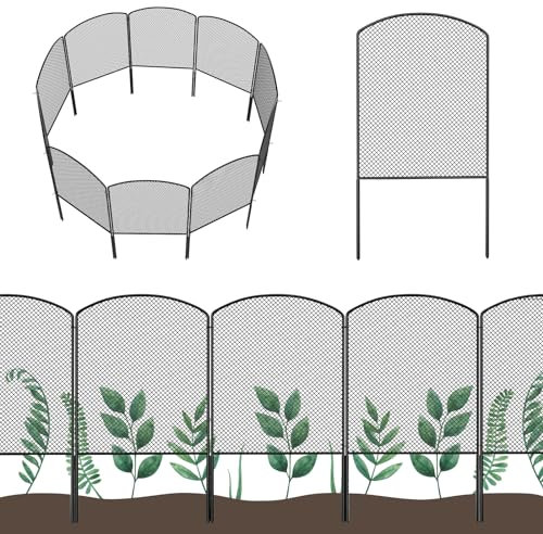 OUSHENG Clôture de Jardin décorative en Maille, 61 cm (H) x 3 m (L), barrière extérieure pour Chien, Panneaux métalliques inoxydables, bloqueurs de Bordures pour Petits Animaux, Lapins, Noir arqué