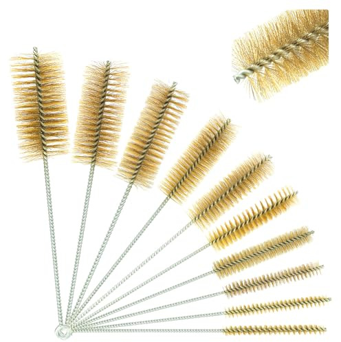 10 Stück Messing Rohrbürste Set, Rohrreinigungsbürste, Drahtbürste Rund,10/12/15/20/25/30/35/40/45/50mm Messing Zylinderbürste,für Rohrrohr Zylinder Bohrungen Reinigung Handwerkzeug