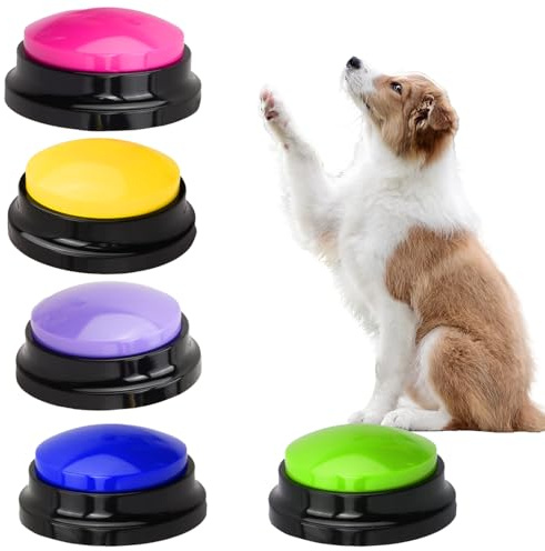 5 Stück Haustier Kommunikation Taste, 30 Sekunden Aufnahme Hunde Sprechende Knöpfe, Hund Antwort Buzzer Summer, Haustier Ausbildung Taste für Katzen Welpen Haustiere Interaktion Training