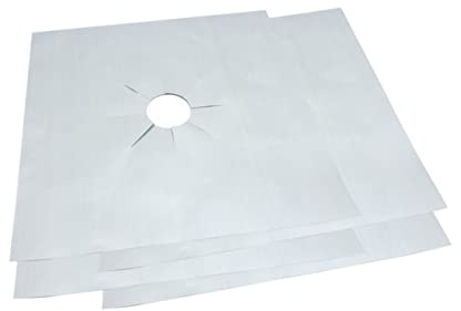 UKCOCO Protection Plaque de Cuisson à Gaz Argenté 2 Pièces Trou Central Prédécoupé, Tapis Réutilisable en Ptfe pour Four et Plaque Gaz