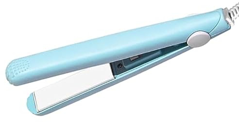 GERUI Mini raddrizzatore per capelli, 2 in 1, piastra riscaldante in ceramica, ferro arricciacapelli piatto in ceramica, bigodino per capelli corti da donna (blu)