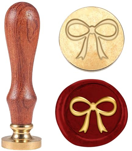 DELORIGIN 3D Bow 1 Wax Seal Stamp Vintage Bowknot Sealing Stamps Removable Brass Head Seal Stamp with Wooden Handle for Envelope Greeting Card Wedding Christmas Invitations Gift Wrapping Decor