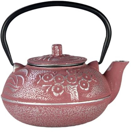 Théière en fonte SECHUDO rose, théière japonaise en fonte avec infuseur en acier inoxydable pour cuisinière (600 ml)