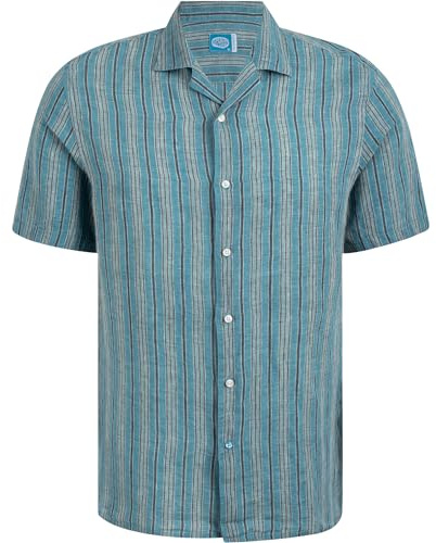 Panareha Camicia Hawaiana Aloha da Uomo in Lino BOUZNIKA Blu (M)