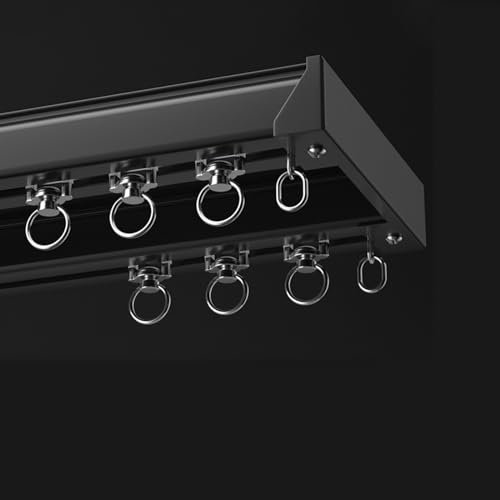 5 Meter Gardinenschiene, Vorhangschiene 2 Läufig, Deckenvorhangschiene, Deckenvorhangschienensystem, Für Vorhänge Fenster Balkon Büros Hotels Kliniken (Color : Black, Size : 3M/9.8FT)