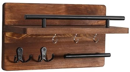 Schlüsselbrett Holz Wand Schlüsselablage Halter Bohrfreier Hakenleiste | Wandaufbewahrung für Schlüssel, Kleinutensilien, Handtücher und Kleidung, Passend für Flur, Eingangsbereich, Wohnung und Haus