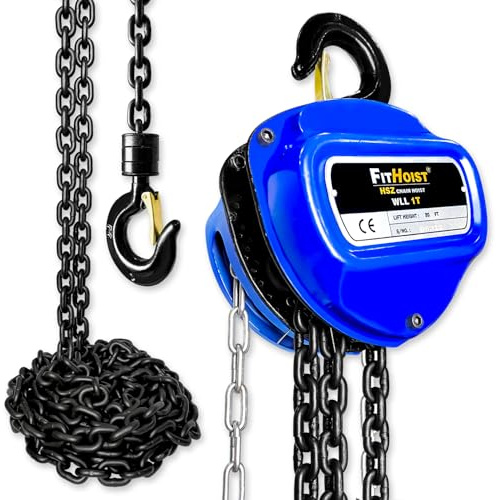 FITHOIST Hand Chain Hoist 1Ton, Chain Fall 20FT, G80 Manganese Steel with 2 Heavy Duty Hooks, Heavy Duty Pulley Hoist for Garages Warehouse Automotive Machinery, Presents for Dad Husband Men
