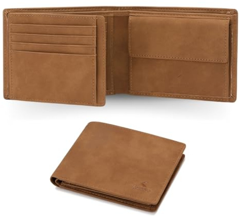 KLOMORE Geldbörse Herren Leder mit Münzfach RFID Schutz Geldbeutel Wallet Portmonee Kartenetui Echtleder Portemonnaie Kreditkartenetui(Braun)