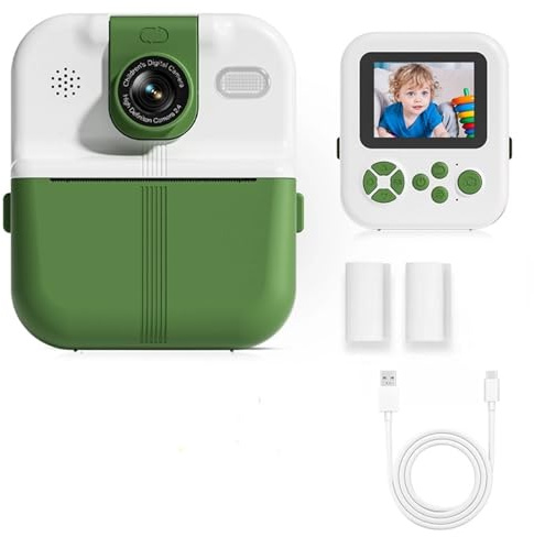 Omedelbar Utskrivbar Kamera, 1080P 48MP Småbarnskamera, 2,4-tums IPS-skärm 180 Graders Roterande Lins Bärbar Selfie-kamera med 3 Rullar Fotopapper, Support Musikspel Spela