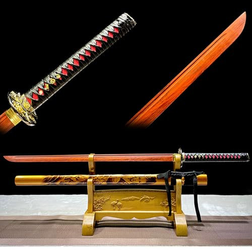 HJHUUA 103 cm langes gerades Samurai-Schwert aus natürlichem Mahagoni,hölzernes Katana,handgefertigtes Bokken für Kendo-Training,Geschenke,Dekoration,Cosplay,Sammlung