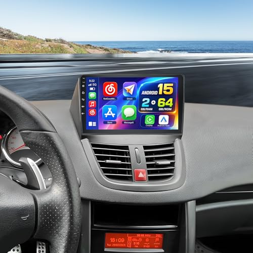 2+64GB Android Autoradio för Peugeot 207 2006-2015 Trådlös Carplay Android Auto, 9 Skärm Bluetooth Auto Radio Navi Backkamera WiFi FM RDS Radio SWC
