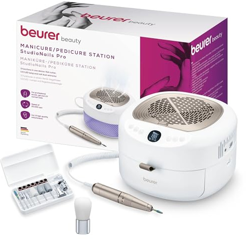 Beurer MP 200 Studio Nails Pro – Fresa per Unghie Professionale 3 in 1 con Lampada UV/LED, Lima per Unghie Elettrica per gel e acrilico, Pedicure Elettrico e Set Manicure con 9 accessori
