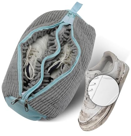 2-in-1 Shoe Washing Bag for Washing Machine,Trainer wash bag-Grey 40 * 23cm | Dual Compartment Laundry Bag,Reusable & Tear-Resistant for Trainers,Sneakers,Running Shoes (Wash 2 Shoes in 1 Bag)