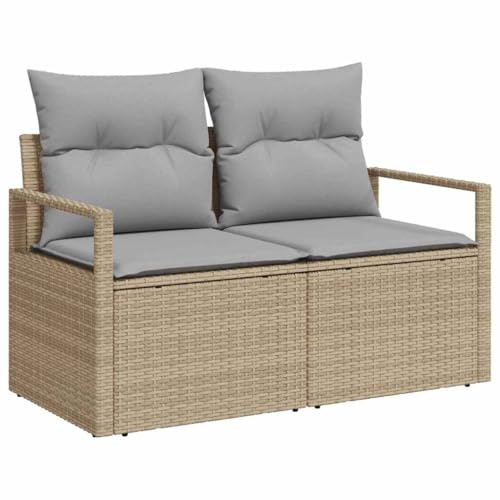 vidaXL Gartensofa mit Kissen Beige 120 x 62 x 69cm Poly-Rattan, Garten und Terrasse, modernes, langlebiges Outdoor-Sofa, rechteckige Poly-Rattan-Lounge für entspannende Stunden