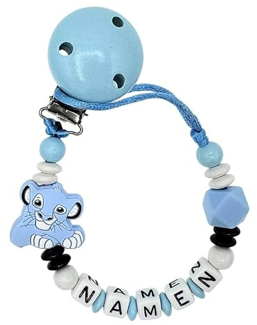 Nuckelkette mit Namen  LÖWE  in verschiedenen Farben/Unisex/Personalisiert (Babyblau Weiß Schwarz)