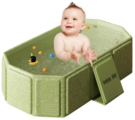 Faltbare Babybadewanne Mit 5 Bällen und 2 Enten - Leicht Zu Reinigende Babywanne Aus Stahl Für Unterwegs, Dusche und Reise (A)
