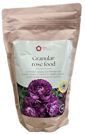 Slow Release Granulated Rose Food, 1kg Bag, 6-Month Formula, Sulphur-Enriched, Coverage for 20 Rose Bushes. Recommended by The Rose Society UK
