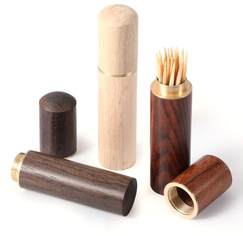 3PCS Portable Wood Toothpick Holder, Mini Pocket Tooth Pick Box, Travel Portable Toothpick Dispenser Bucket for Storage Needle, Toothpicks, Pill Bead, Ear Pick, Cotton Swab and Other Small Object