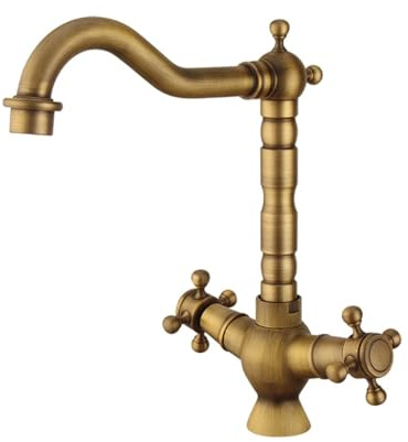 PartyKindom Kitchen Sink Faucet Easy to Install and Operate Vintage Brass with Golden Finish Rotary Lever Mixer Tap Suitable for Traditional Kitchen Accessories