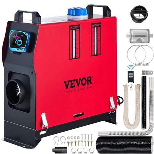 VEVOR Chauffage Diesel 8 kW DC 12-24 V, Réchauffeur d'Air Diesel Consommation 0,18-0,36 L/h, 0-40 ℃ Réglable, avec Télécommande et Interrupteur LCD Bleu, pour Camion Bateau Camping-car Remorque