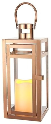 Large candle lantern,Display Candelabra Stainless Steel Candle Holder Lanterns Rose Gold Hanging Lantern Candlestick Light for Indoor Outdoor Weddings Party Home Decor Decoration Candle Hold