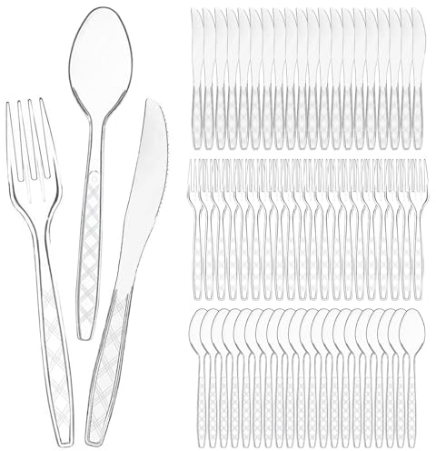 Wiederverwendbaren Besteck Set, 150 Stück Party Besteck Reusable Wiederverwendbaren besteck Set Löffel, Gabeln, Messer Für Familie Partys Geburtstagsfeiern Hochzeiten, Transparent