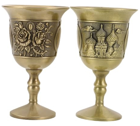FUNNETOYU 2 Pezzi Calici Shabbat in Metallo Vintage Bicchieri da Offerta in con Floreali e Calici Romaneschi per Cerimonie e Celebrazioni Renaissance