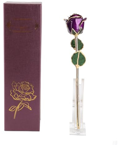LIYJTK Ornamentos de la colección de flores de rosas chapadas en oro de 24k para decoraciones del Día de San Valentín con base
