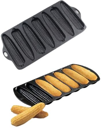 CiCixixi 2 moldes de hierro fundido para hornear pan de maíz con 7 agujeros, bandeja para hornear pasteles sin revestimiento, compatible con horno, estufa, parrilla y fogatas