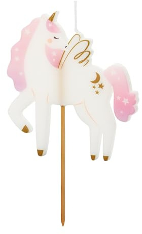 HIKIhooray Einhorn Geburtstagskerze 9 cm – Pastell Rosa Weiß Gold – Tortenkerze Kindergeburtstag, Einhorn Deko, hochwertige Kerzen, magische Party, sicherer Halt