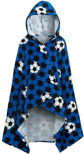 Ultimate Kids Boys Football Hooded Poncho Towel Blue One Size