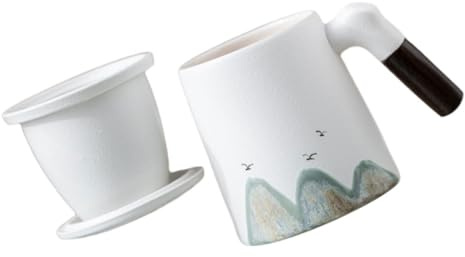 POPETPOP Taza de Cerámica Blanca con Infusor y Tapa Taza Pequeña para Té con Filtro Integrado Adecuado para Infusión de Hojas Sueltas el Hogar Oficina