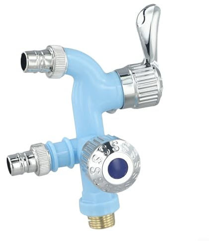 Bulevisiter Splitter d'acqua a doppia bocca per lavatrice e uso domestico, rubinetto a 2 vie in plastica con ingresso e uscite, compatibile con mocio per piscina, balcone, giardino, impianto idraulico