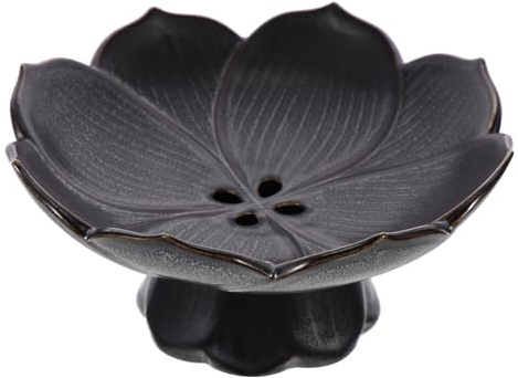 SEWACC Coupe à Fruits en Céramique Lotus Chinoise sur Pied, Plateau Décoratif Noir Doré, Design Stable et Résistant, Service Maison et Fête, Plateau Apéritif Élégant