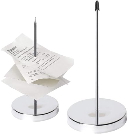 DORKIN Portanotas para escritorio, 1 pinza para recibos de color plata, fabricada en aleación de cromo, con base redonda y extraíble, ideal para restaurantes, cocinas, oficinas y hoteles.