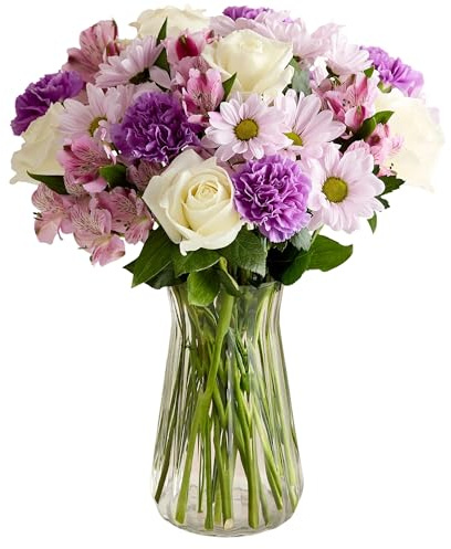 1800 Flowers – Lavender Garden Mixed Bouquet (Clear Vase Included) | Fresh Cut Spring Flowers for Delivery | Gift for Easter, Anniversary, Sympathy, and Special Occasions
