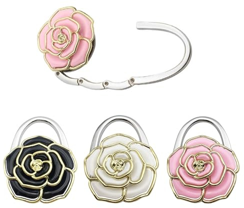 XFSRG Lot de 3 Cintres à Main en Crochet Fleur Porte-Sac Anti-Dérapant Pliable pour Table et Bureau Idée Cadeau pour Femme Suspension Petits Objets