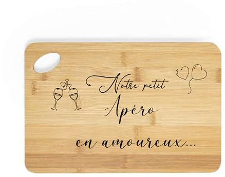 Planche Apéro Couple Personnalisée 20x30 cm – Notre Petit Apéro en Amoureux – Cadeau Saint-Valentin Original – Planche à Découper Bois Gravée – Idée Cadeau Amoureux