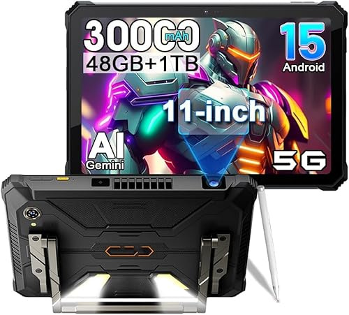 LMHTRADE Active 12 PRO Projector Tablet, Android 15 Rugged Tablet, 48GB RAM + 1TB ROM, 30000mAh Dual 5G, 108MP + 50MP Camera, Camping Light/WiFi 6E / BT 5.4/GPS