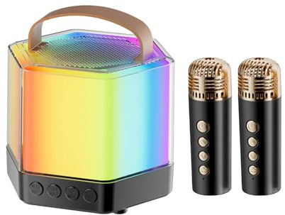 Macchina karaoke per adulti, karaoke con 2 microfoni, set di microfono e | altoparlanti, portatile, per esterni, per , campeggio, feste, picnic