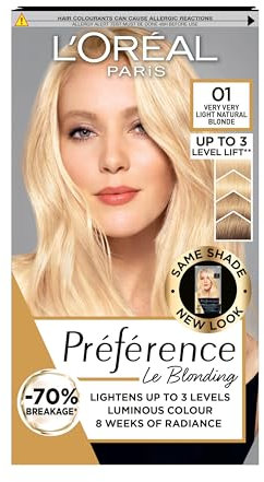 L'Oreal Paris Preference Hair Dye, Long Lasting, Luminous Permanent Hair Colour, 01 Prague very very light natural blonde