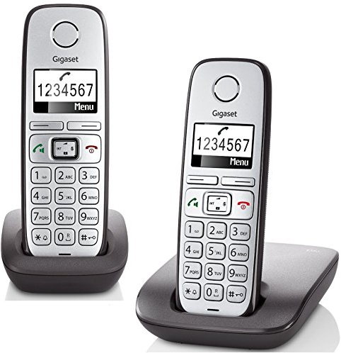 Gigaset E310 Duo Telefon - Schnurlostelefon / 2 Mobilteile - Grafik Display - Grosse Tasten Telefon - Freisprechfunktion - Analog Telefon - Anthrazit/silber