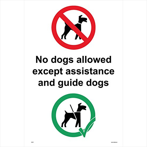 GE473 No Dogs Allowed Except Assistance and Guide Dogs Sign Sight Blind Work 100mm x 150mm Sticker/Sav - White Background