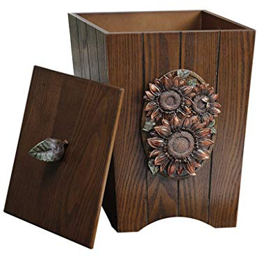 bidone della spazzatura in legno vintage con coperchio e cestino interno in plastica, piccolo cestino decorativo in legno quadrato rustico per camera da letto home office, decorazioni in metallo creat