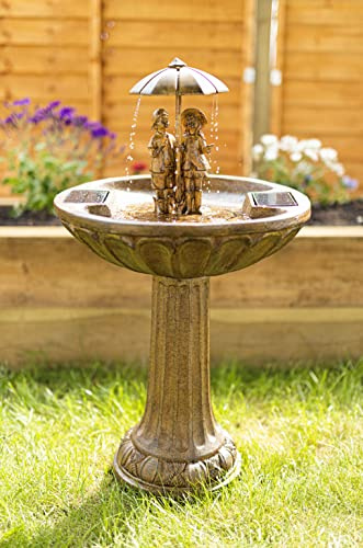 Garden Mile® Large Solar Water Feature - 2 Tier Cascade Fountain Freestanding Bird Bath Table - Weatherproof Solar Water Fountain for Garden Centrepiece, Patio, Lawn Decorations, & Gardening Gifts