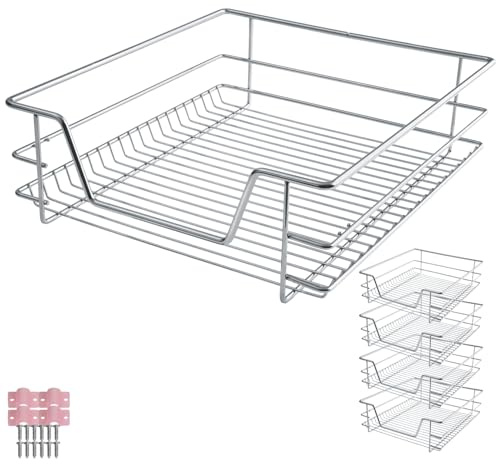 tectake® Teleskopschublade, ausziehbare Schublade, Teleskopregal nachrüsten, Schublade Unterschrank Küche, Regal Küche, Schubladen Organizer Büro, bis 25 kg - passend für 50 cm, 4er Set
